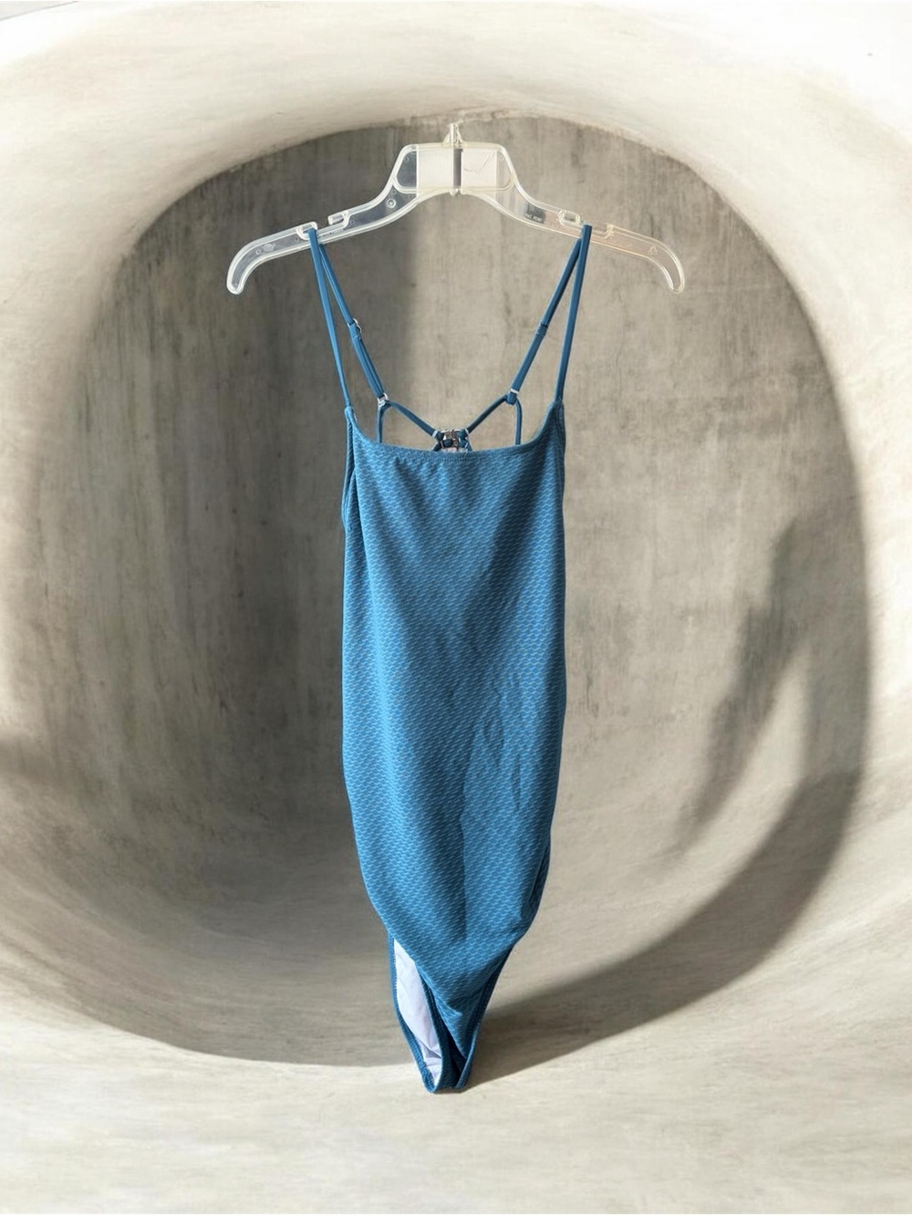 SHEIN Blue Textured maternity One-Piece Swimsuit with Strappy Back